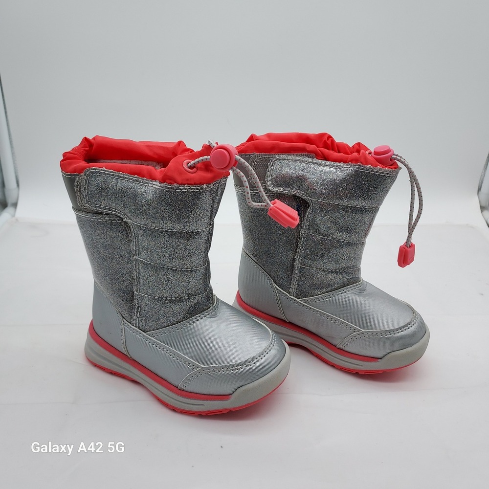 Lands End Toddler Girls Silver Glitter Snow Boots Pink Trim US 6M 489340